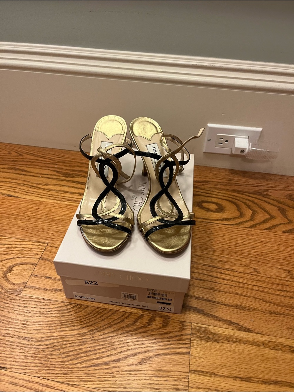 Jimmy Choo Gold and Black Strappy Sandals WITH BOX